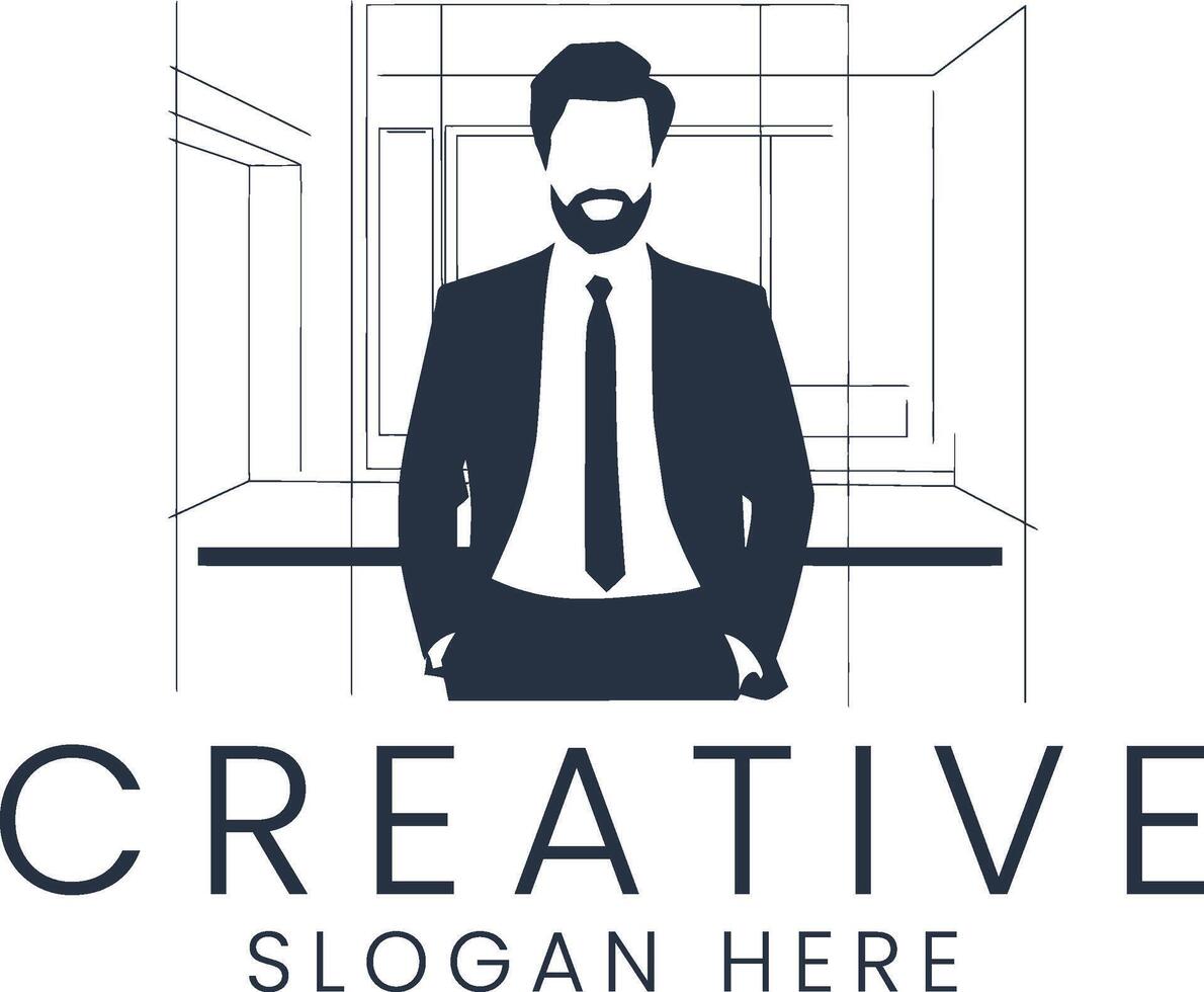 Stylish Businessman Architect Modern tie suit flat icon dark line style image vector