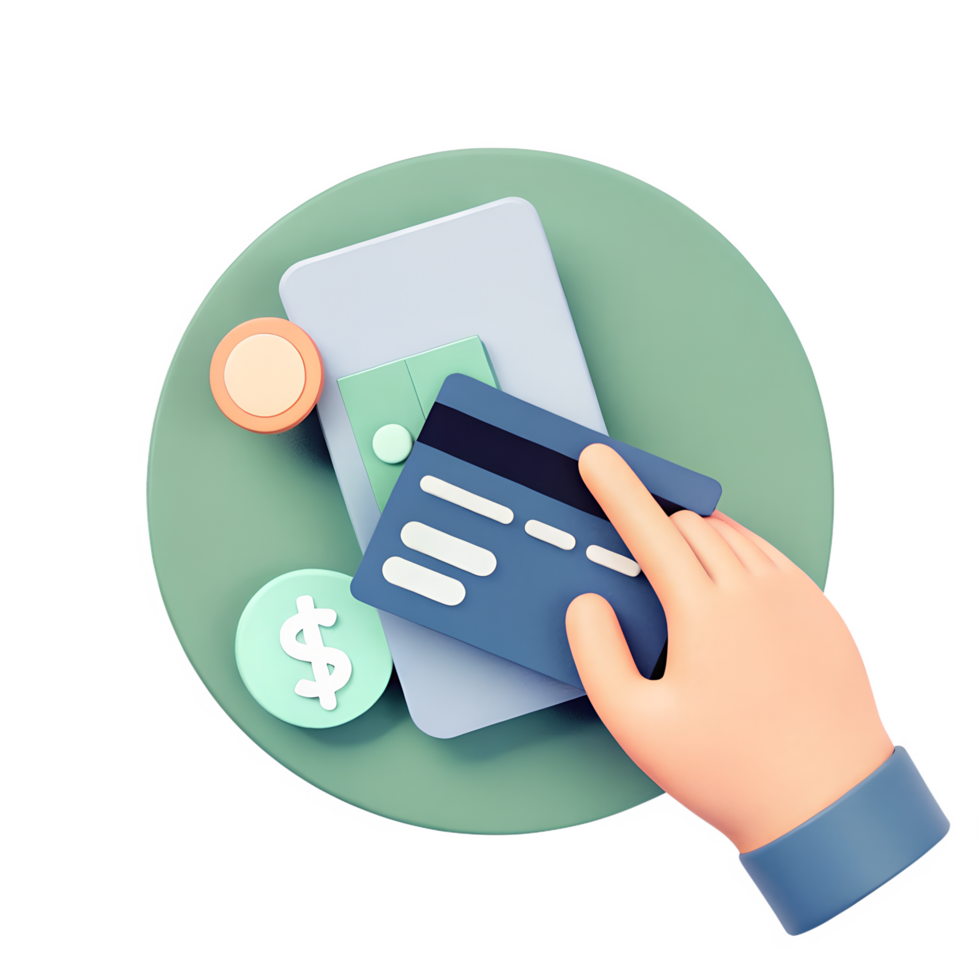 icon 3d style, A hand icon holding a credit card, representing payment transactions, online purchasing, or financial exchanges in business png