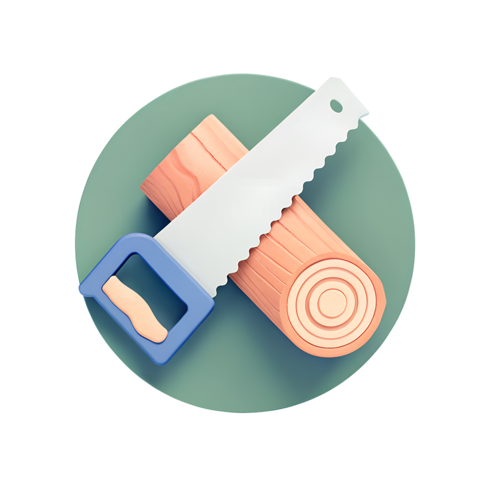 3D icon, Saw and log, isolated on a transparent background png