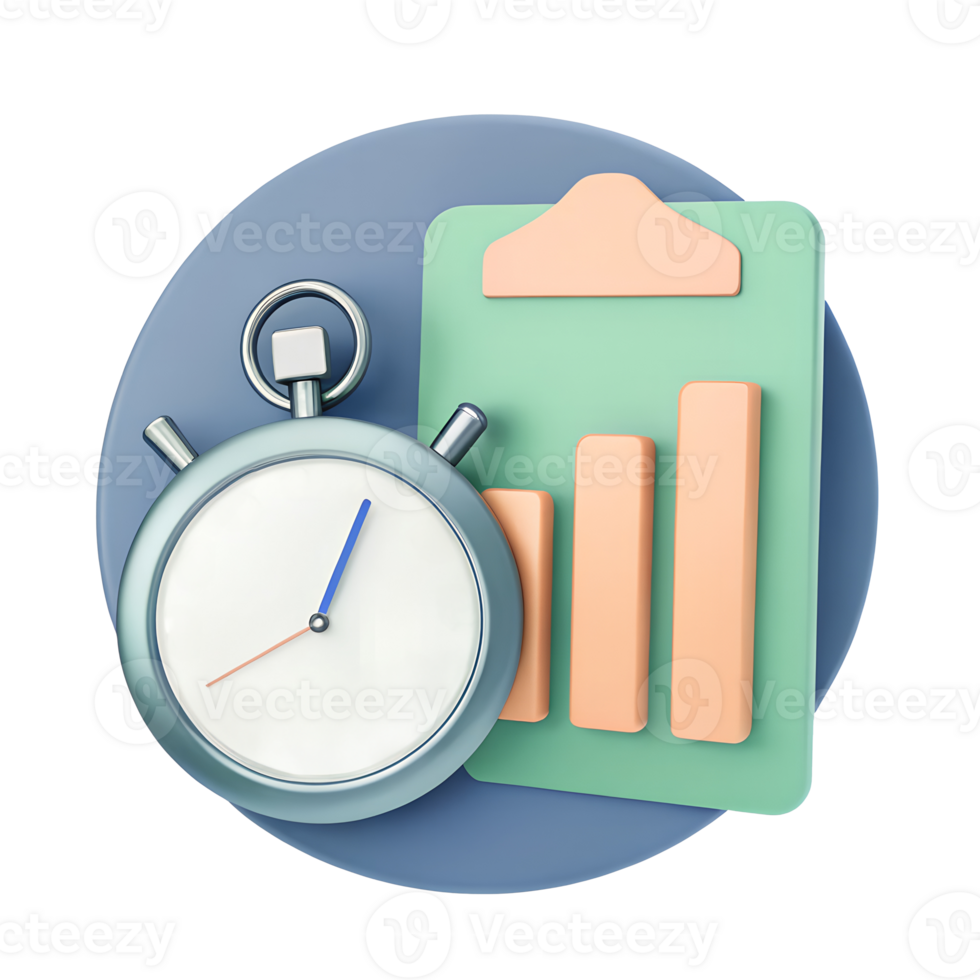 icon 3d style, A stopwatch icon, symbolizing time tracking, productivity, and time management in a business setting, blue background png