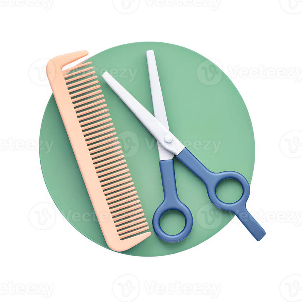 3D icon, Scissors and combs for hair cutting, isolated on a transparent background png