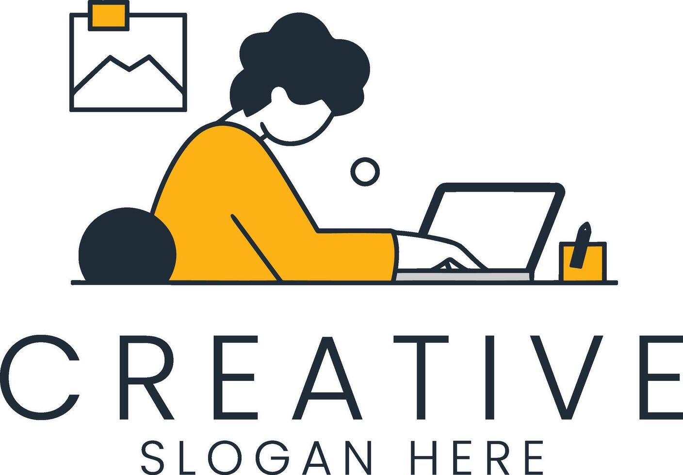 Modern Creative Person Working on Laptop Design art idea flat icon style clean image vector