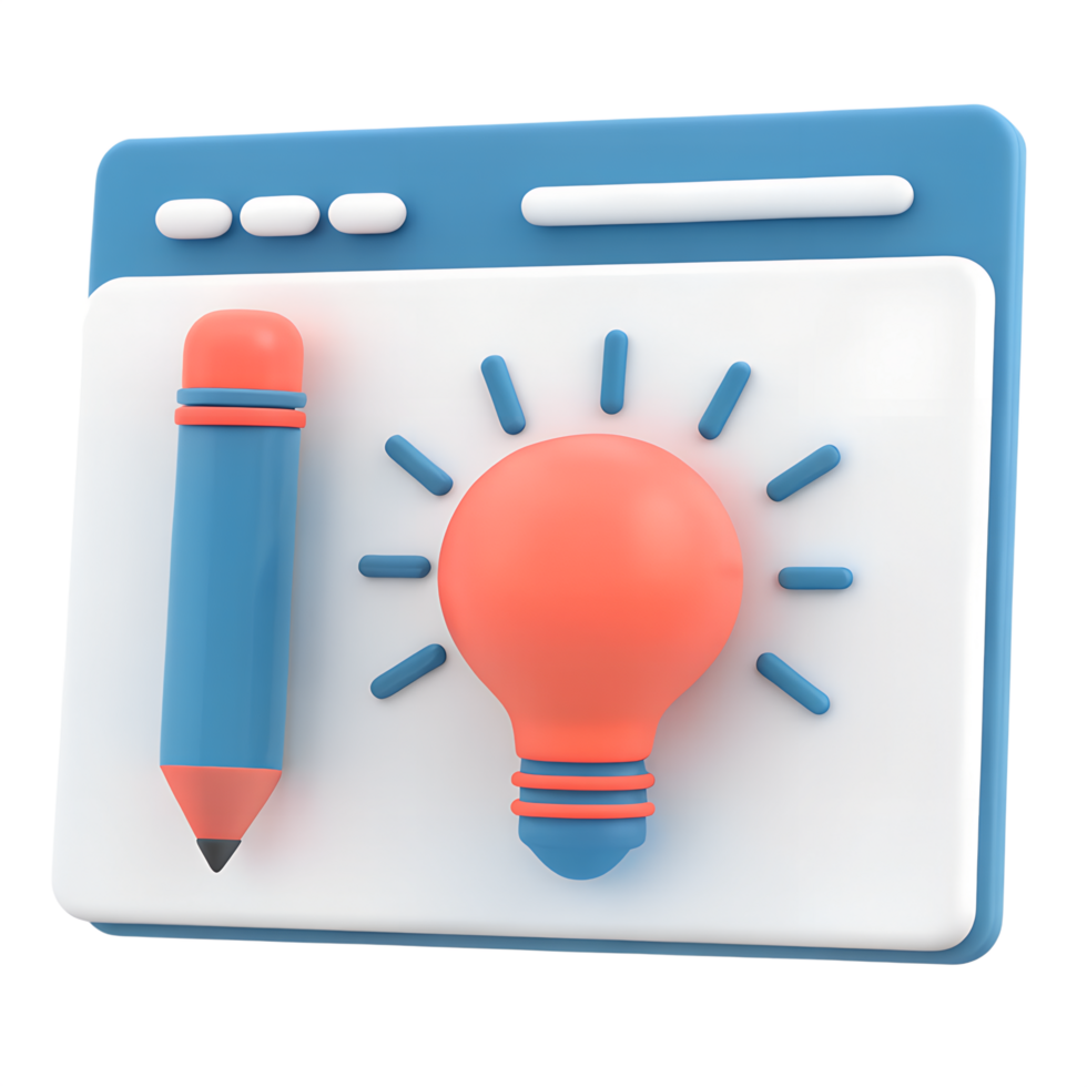 3D icon, Pencil with Lightbulb Icon - A minimalist icon of a pencil and lightbulb, symbolizing ideas, innovation, and creativity in business png