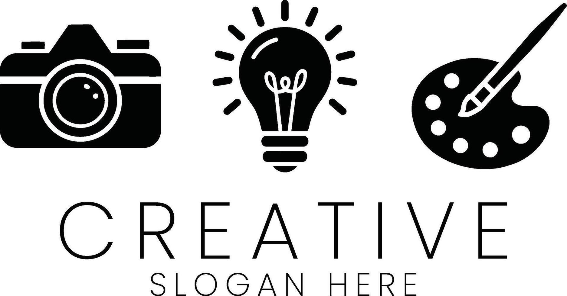 Creative Process Icons Camera Idea Paint Palette Design art work style black white vector