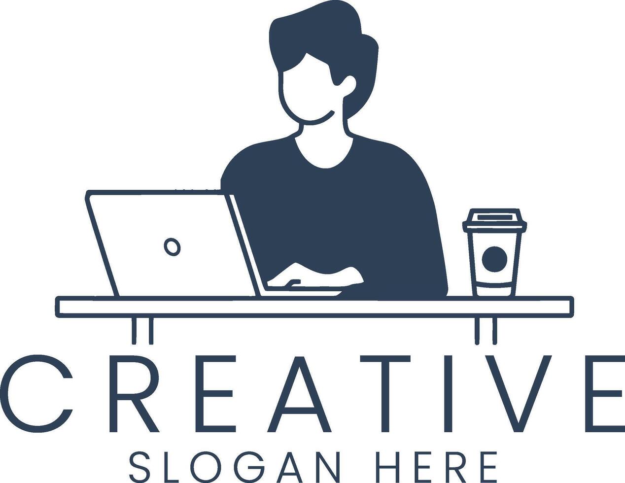 Creative Person Working on Laptop Modern Design Minimalist Illustration art job desk icon vector