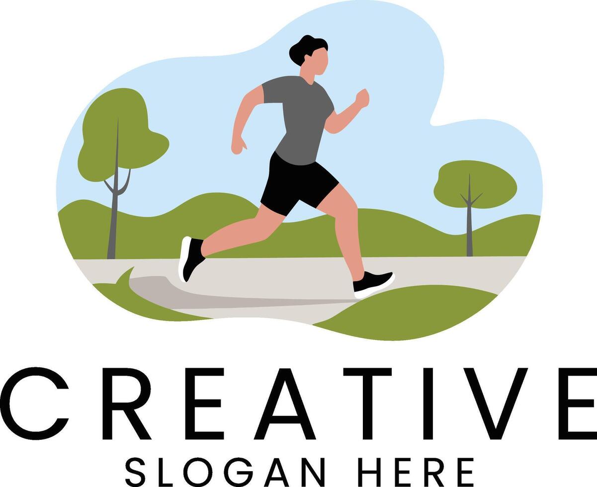 Person Jogging in Park Active Lifestyle Fitness Run man path flat icon vector