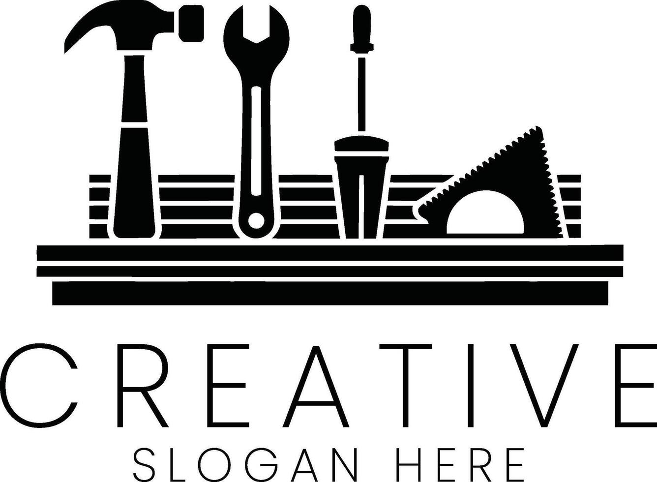 Black Toolset Icon Design on Wooden Shelf Creative diy home white craft hammer wrench vector