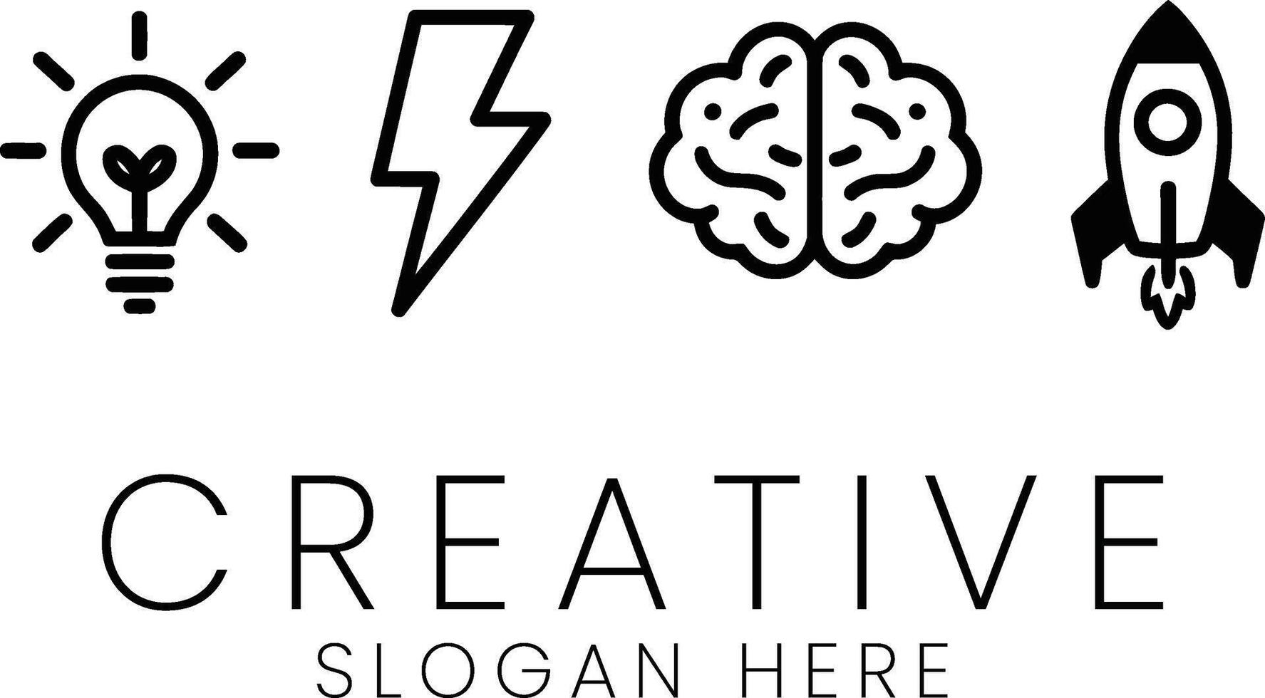 Creative Process Icons Startup Idea Design line brain power black white rocket vector