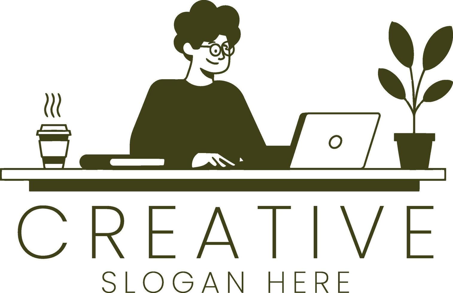 Creative Person Working Laptop Design Modern Office Workspace art job desk idea style vector