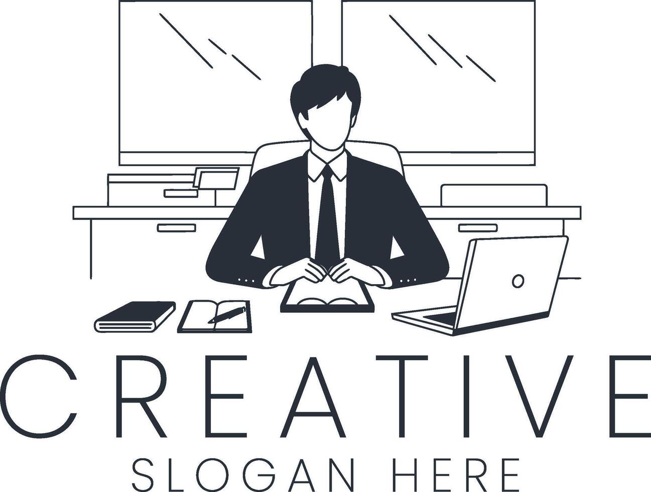 Professional Businessman Working at Modern Office Desk tie pen job suit focus ideas style vector