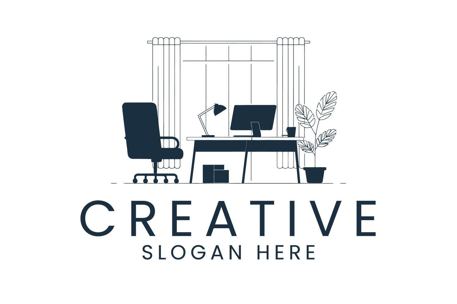 Creative workspace office interior setup with desk chair and computer vector