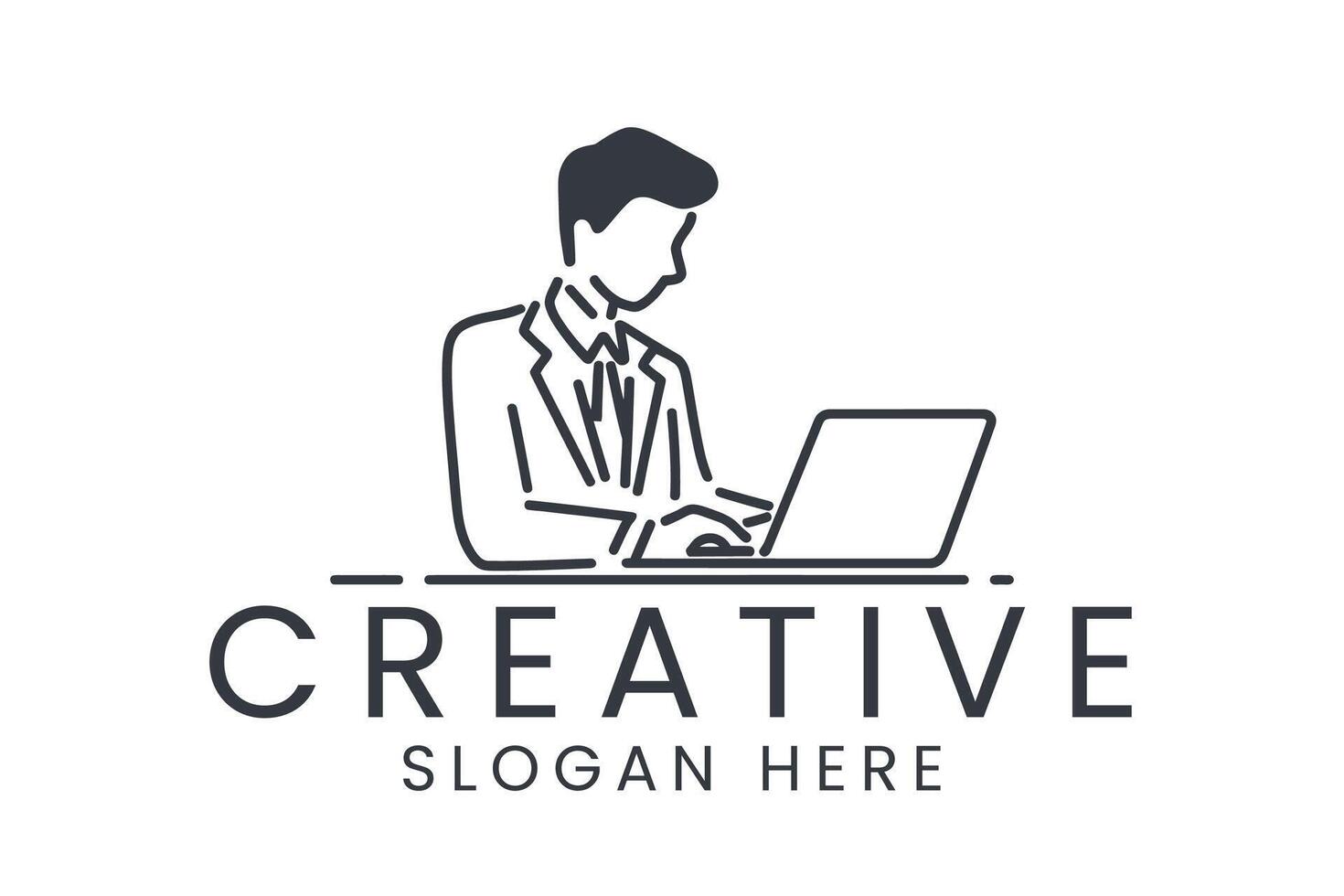 Creative business with man working on laptop for company branding icon vector