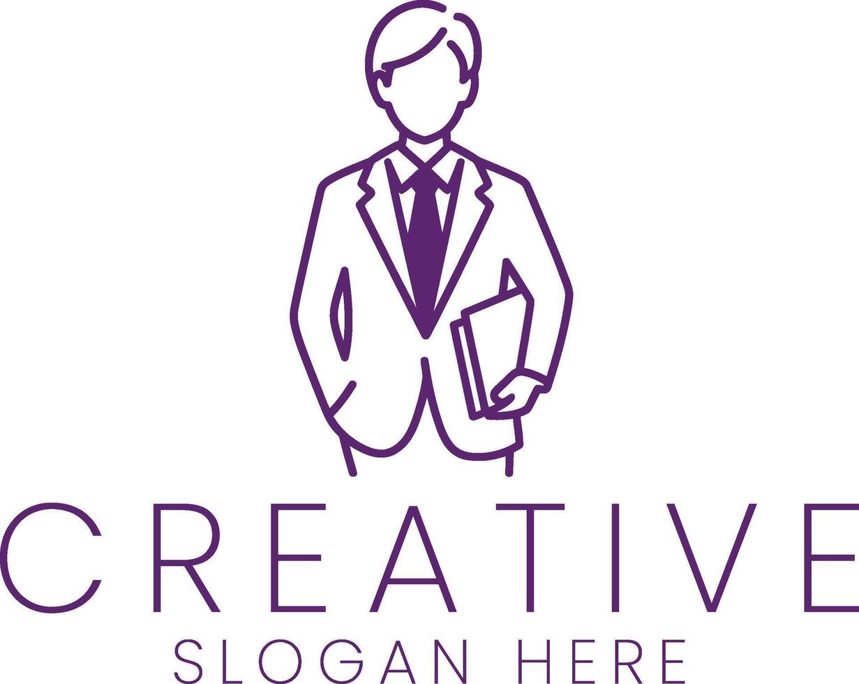 Professional Businessman Design Minimalist Purple Style tie art icon suit work line vector