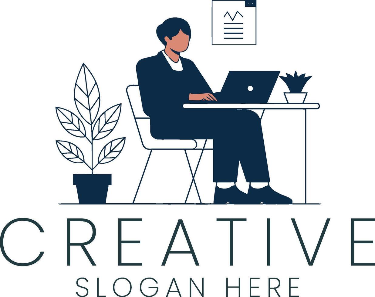 Modern Professional Working on Laptop Creative Design Office Space Desk Flat Icon vector