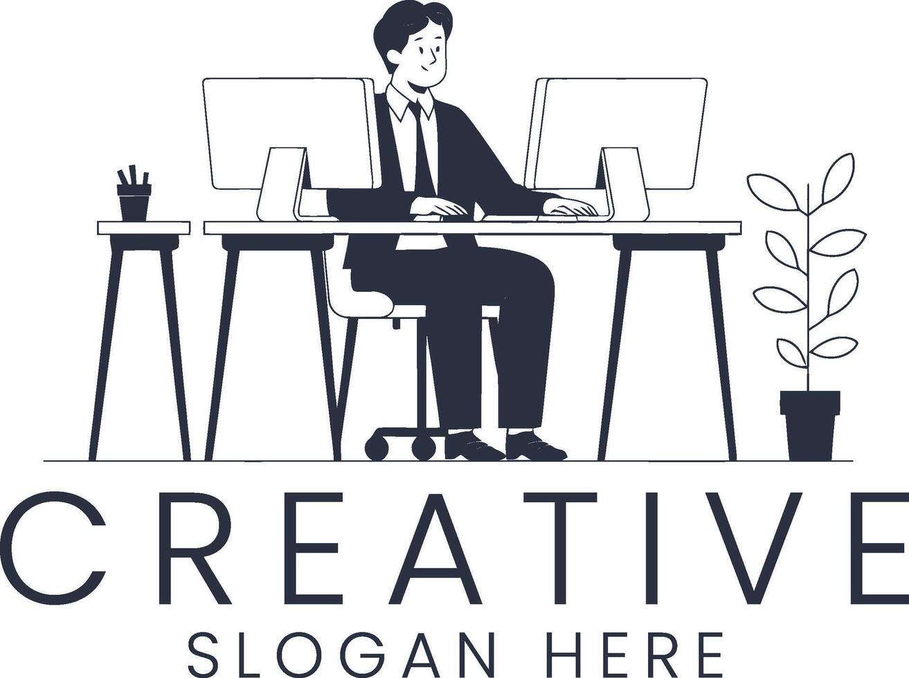 Professional Businessman Working Creative Office Desk job flat icon neat style clean vector