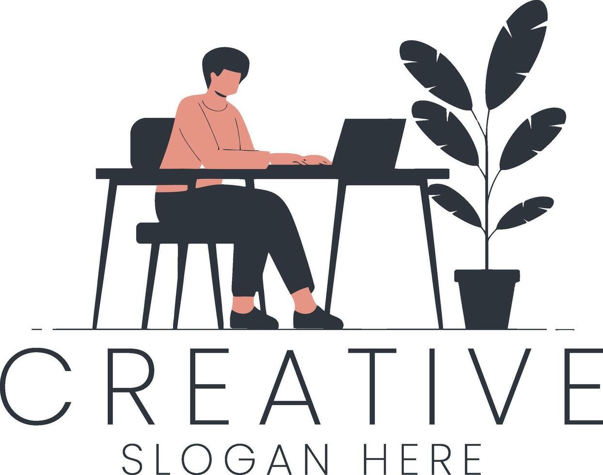 Person Working on Laptop Creative Minimalist Design Illustration art desk home flat icon vector