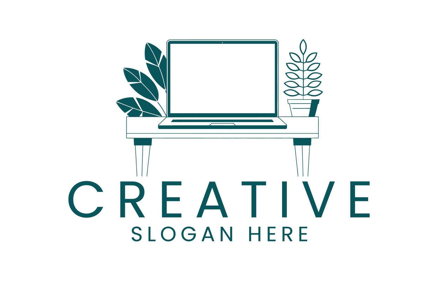 Creative workspace with laptop and plants for modern business brand vector