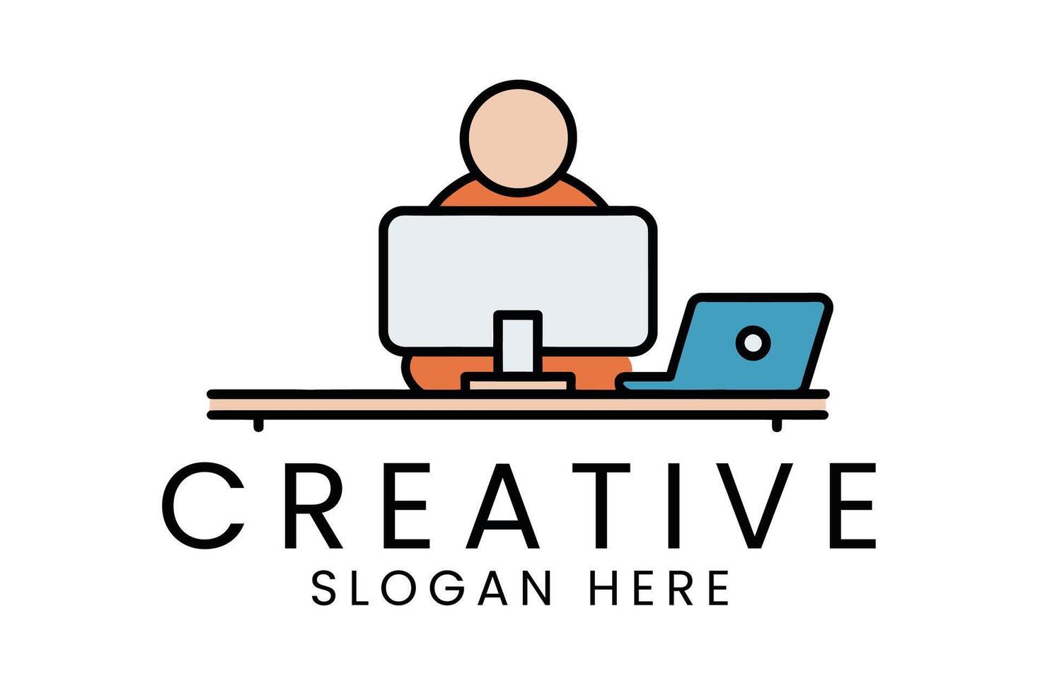 Creative agency with person working on computer and laptop art vector