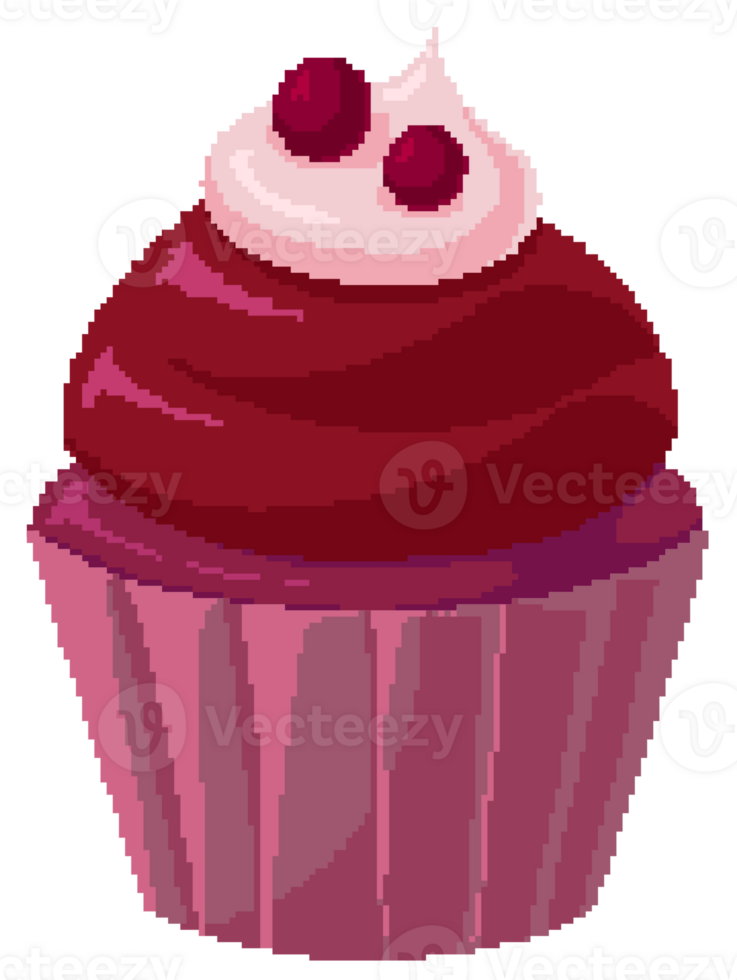 Cranberry cupcake with cranberry cream topped with cranberry fruit in pixel art style png