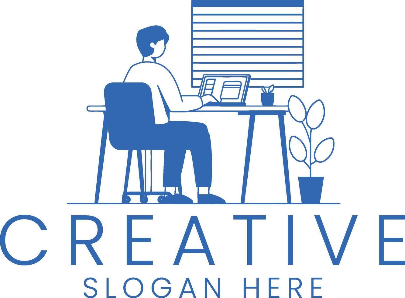 Modern Blue Creative Workspace Minimalist Design Illustration desk flat idea room view vector