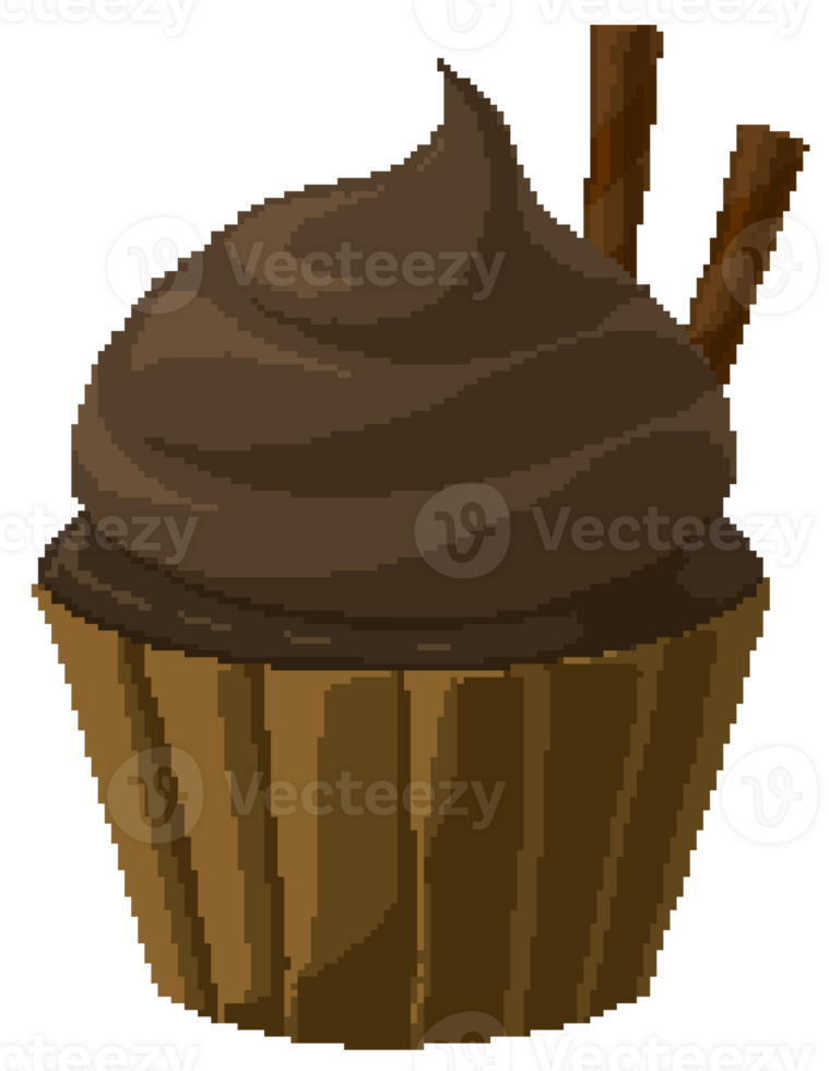 Chocolate cupcake with chocolate cream in pixel art style png