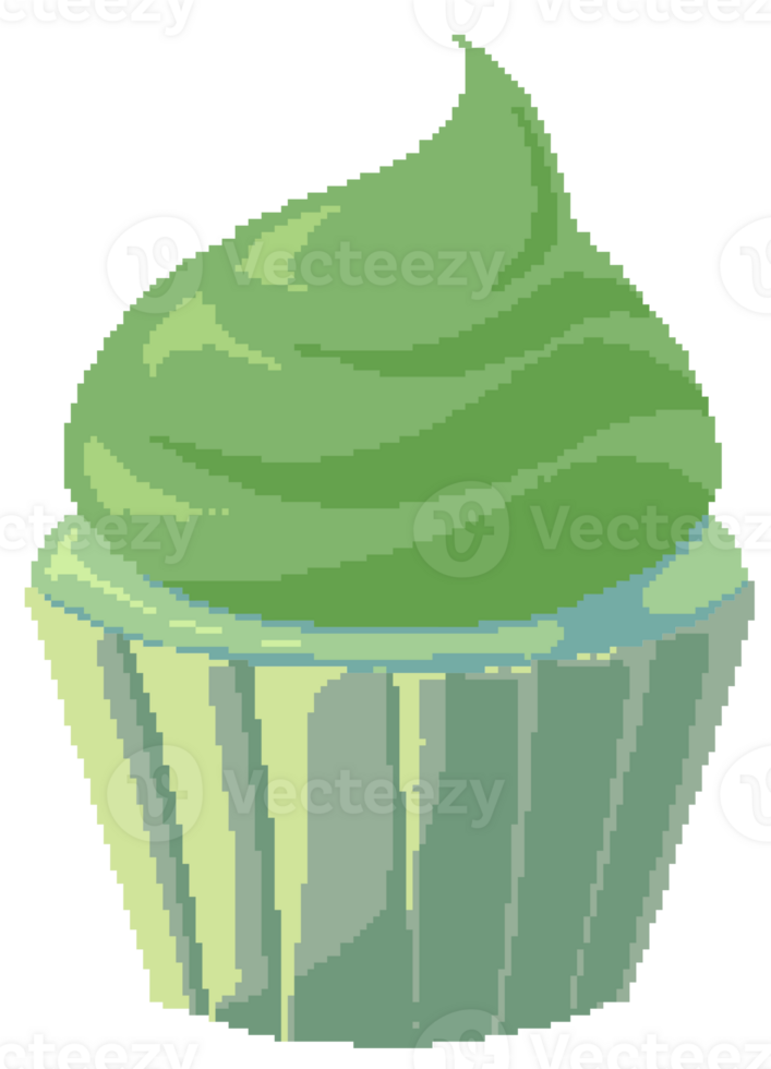 Matcha cupcake with matcha cream in pixel art style png