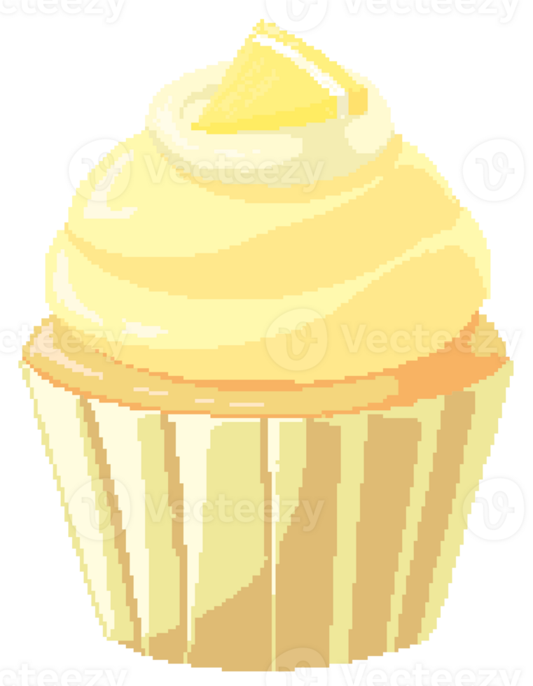 Lemon cupcake with lemon cream in pixel art style png