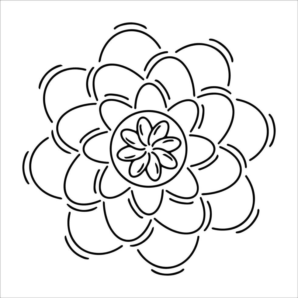 Hand drawn sun with daisy flower petals in doodle style. Abstract sun with floral elements isolated on white background. Concept of sun as nature, warmth, and energy in artistic line art. Ink sun vector