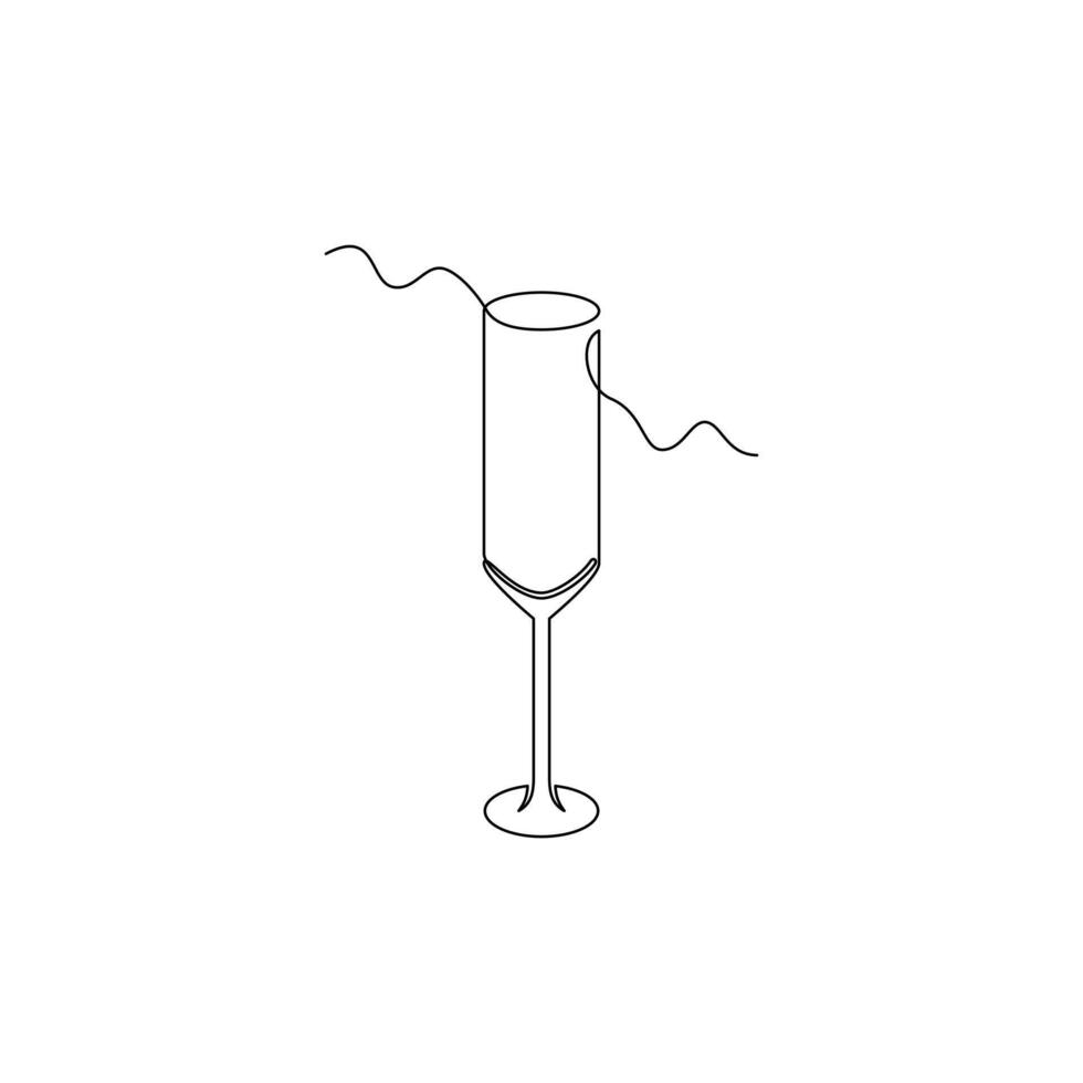 one line art Champagne Flute Glass illustration. line art, one continuous line, simple, hand drawn and sketch style. for icons, symbols, signs or logos vector
