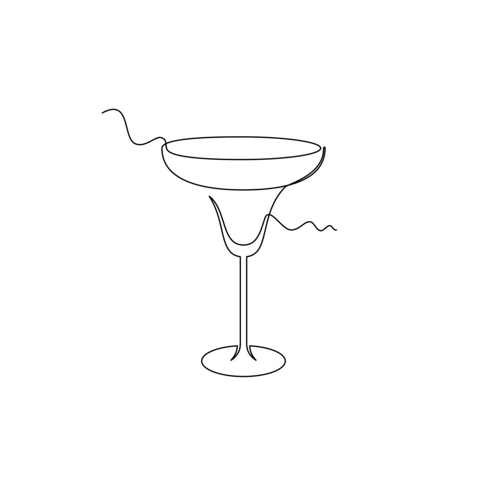 one line art Margarita Coupe Glass illustration. line art, one continuous line, simple, hand drawn and sketch style. for icons, symbols, signs or logos vector