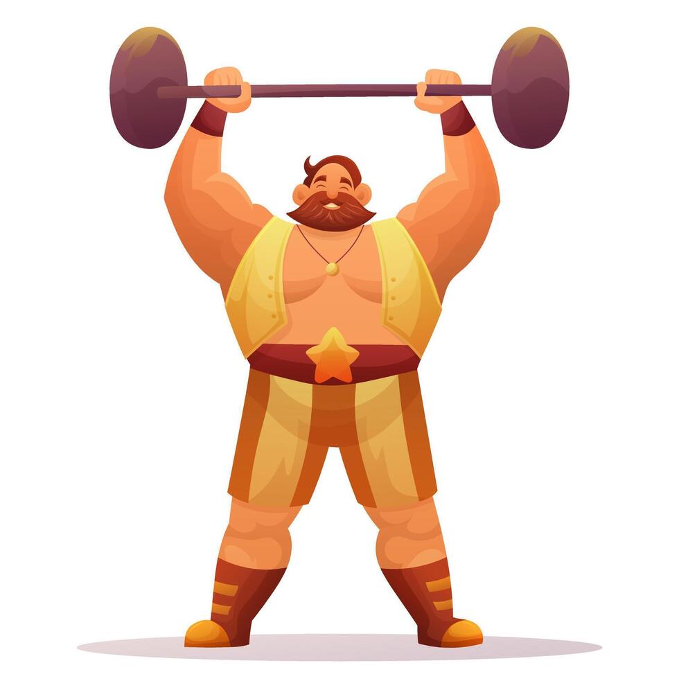 huge male athlete with barbell in circus on stage in retro style vector