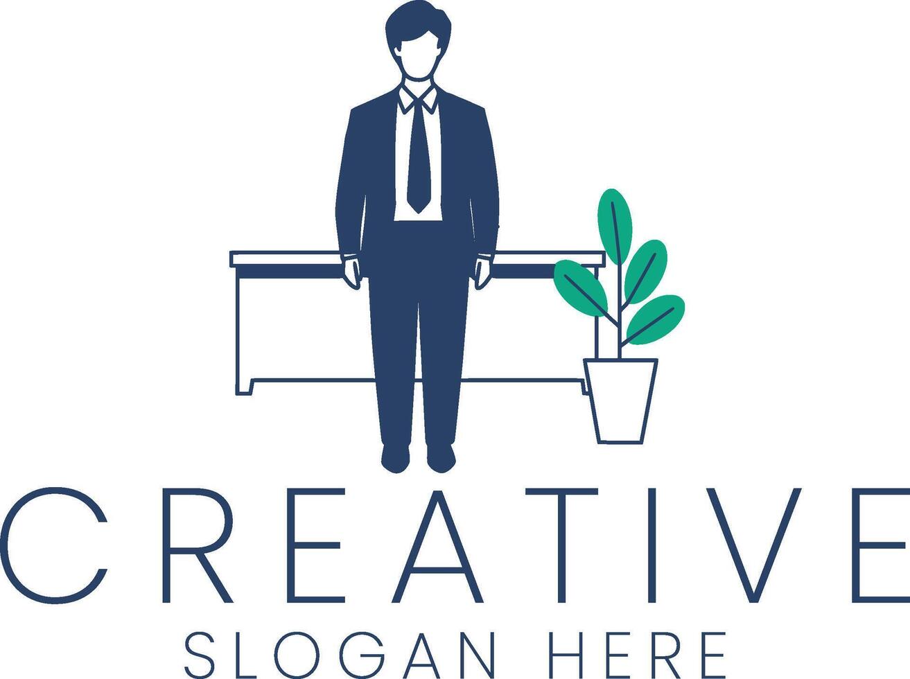 Professional Businessman Office Minimalist Modern Design job tie desk icon work flat vector