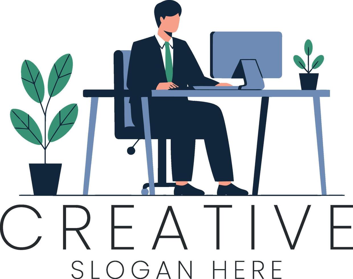 Businessman Working Creative Office Desk Computer job flat team style sales modern design vector