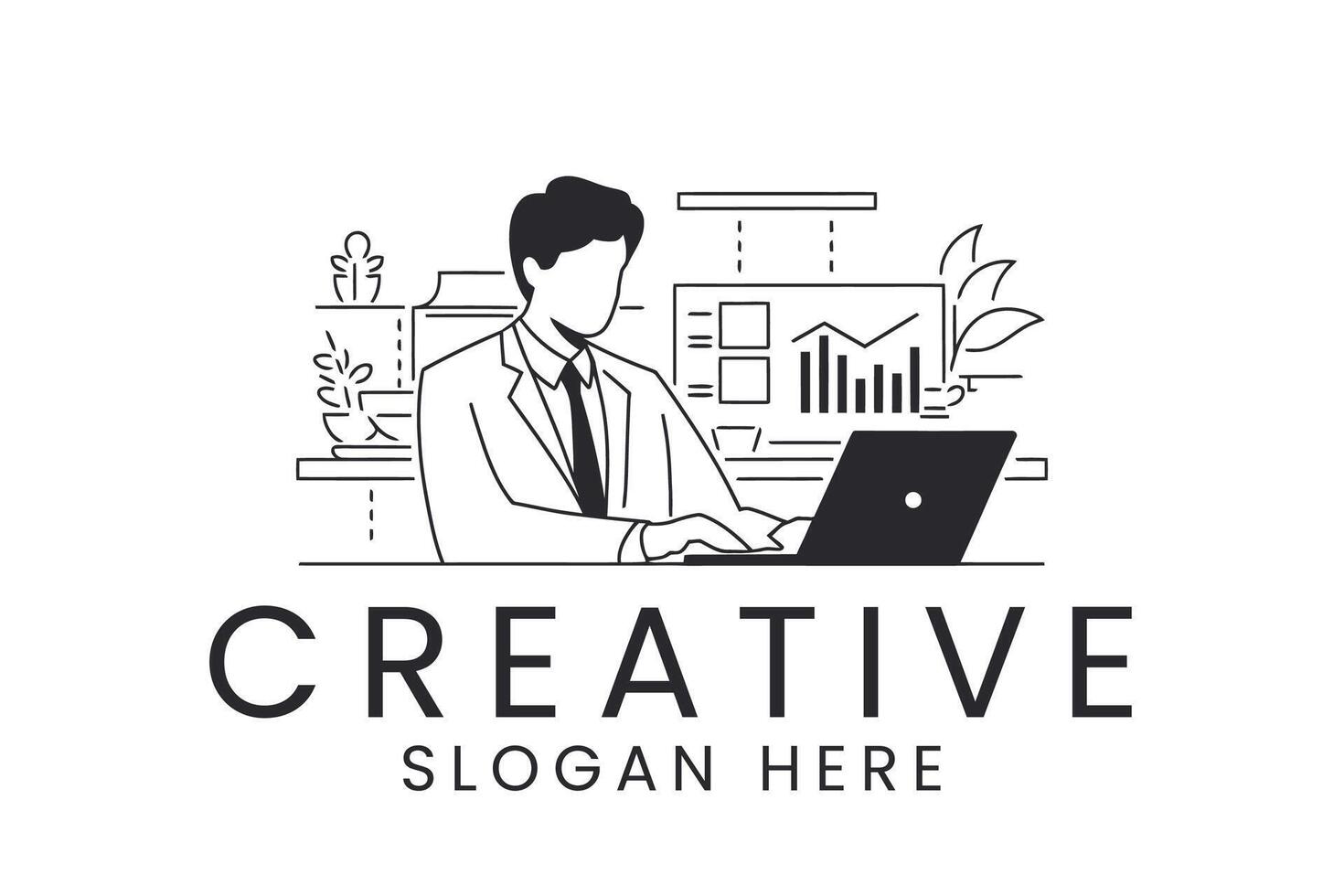 Creative business for company with man working on laptop art vector
