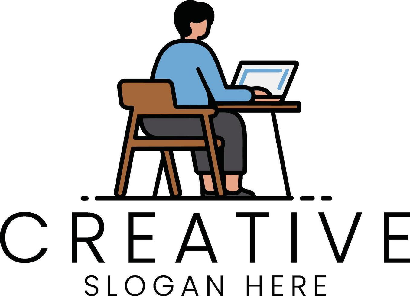 Creative Person Working on Laptop at Desk Design art job flat icon idea clean style vector