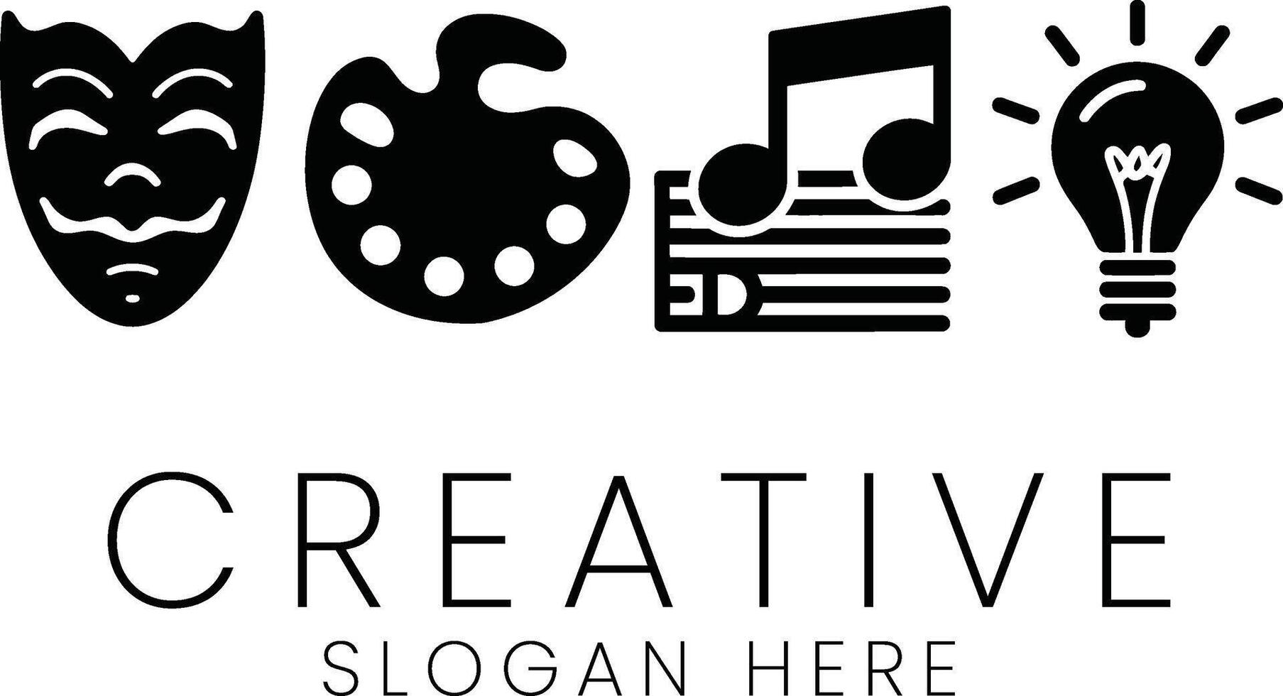 Creative Arts Icons Design Black Palette Music Idea mask note style symbol melody vector
