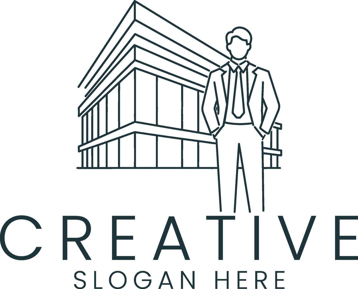 Modern Businessman Building Outline Minimalist tie icon real suit clean image vector