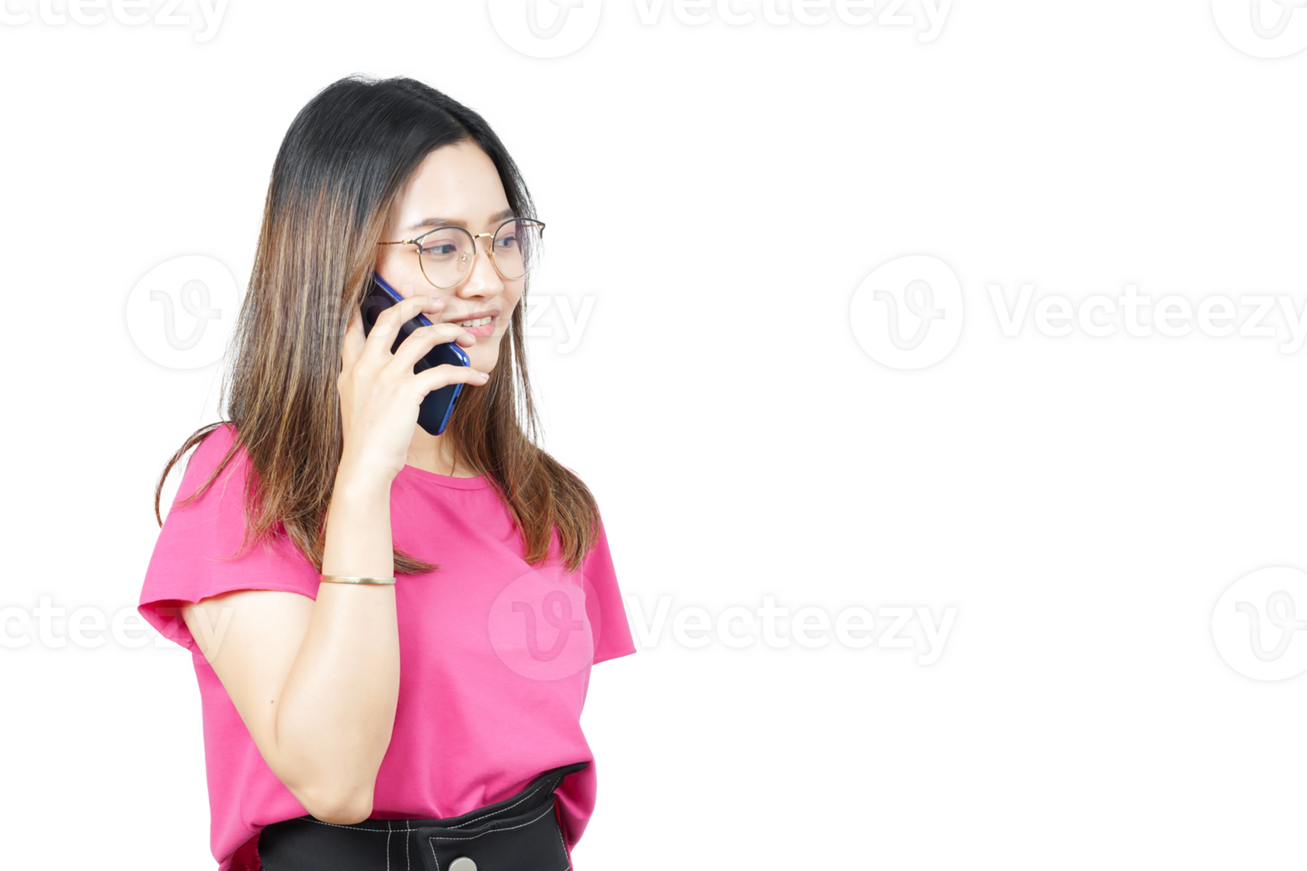 A woman in glasses talking on a cell phone png