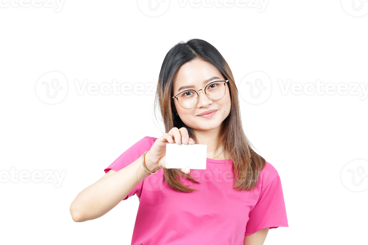 A woman holding a blank card in front of her face png