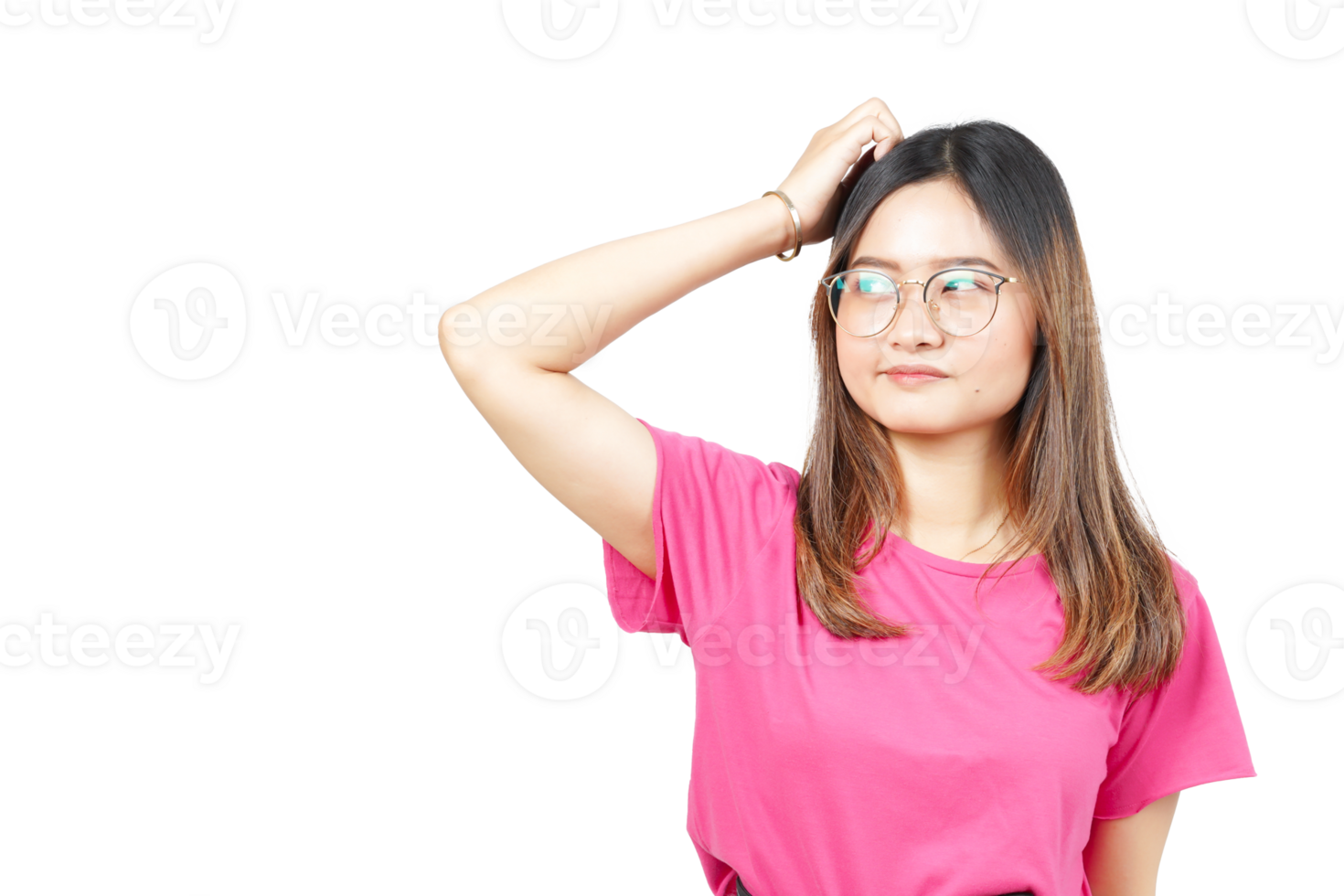 A woman in glasses is holding her head png