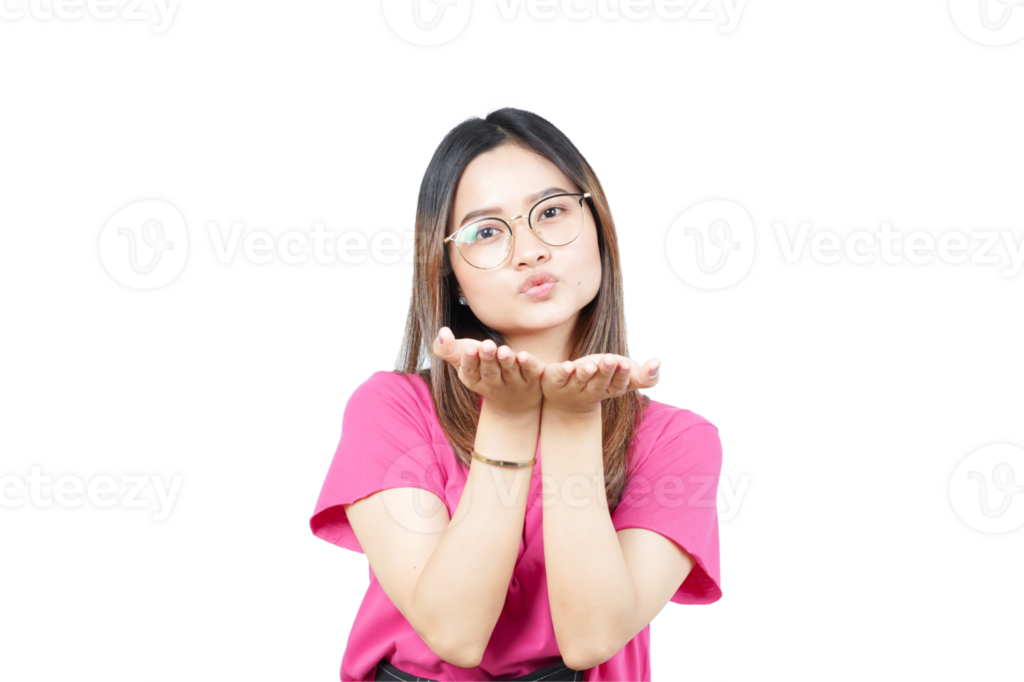 A woman blowing a kiss with her hands png
