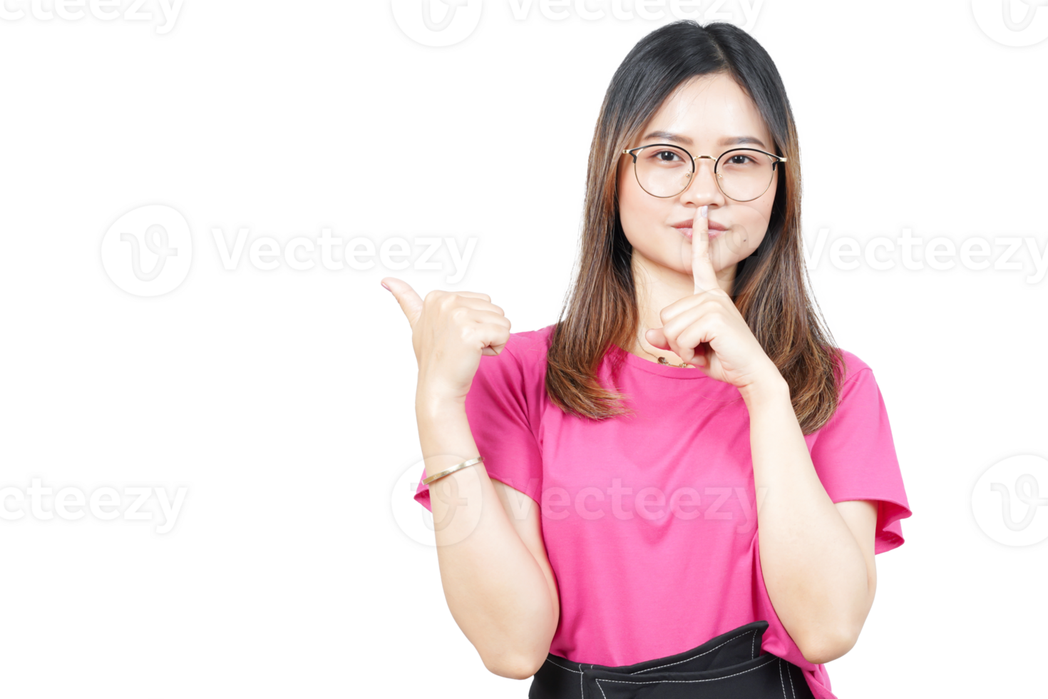 A woman in glasses is making a gesture with her finger png