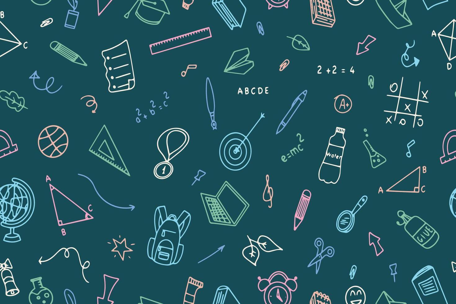 Seamless pattern of school stationery items in doodle style. Suitable for textile fabric design, wrapping paper and website wallpaper. illustration vector