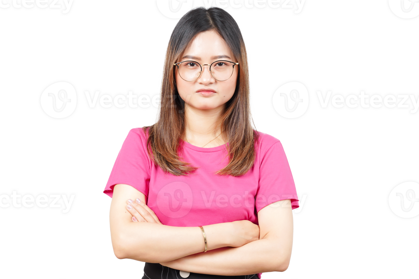 A woman in a pink shirt and glasses png