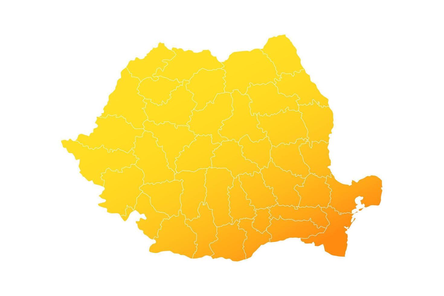 Orange detailed outline Romania map with counties boundaries on white background for presentations, infographics, reports, posters vector