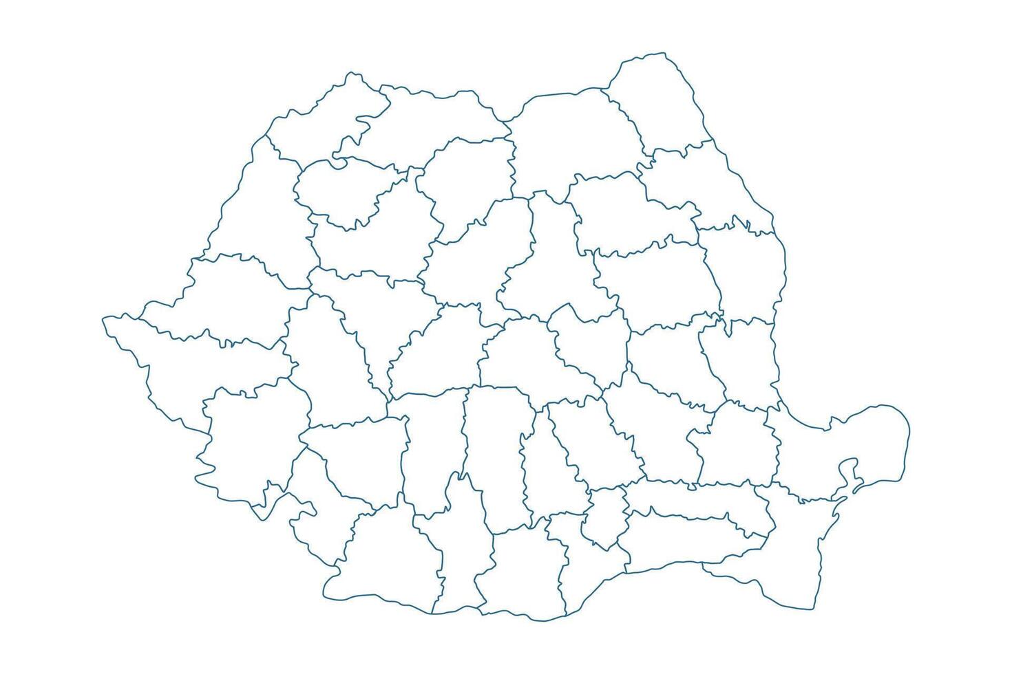 Detailed outline Romania map with counties boundaries on white background for presentations, infographics, reports, posters vector