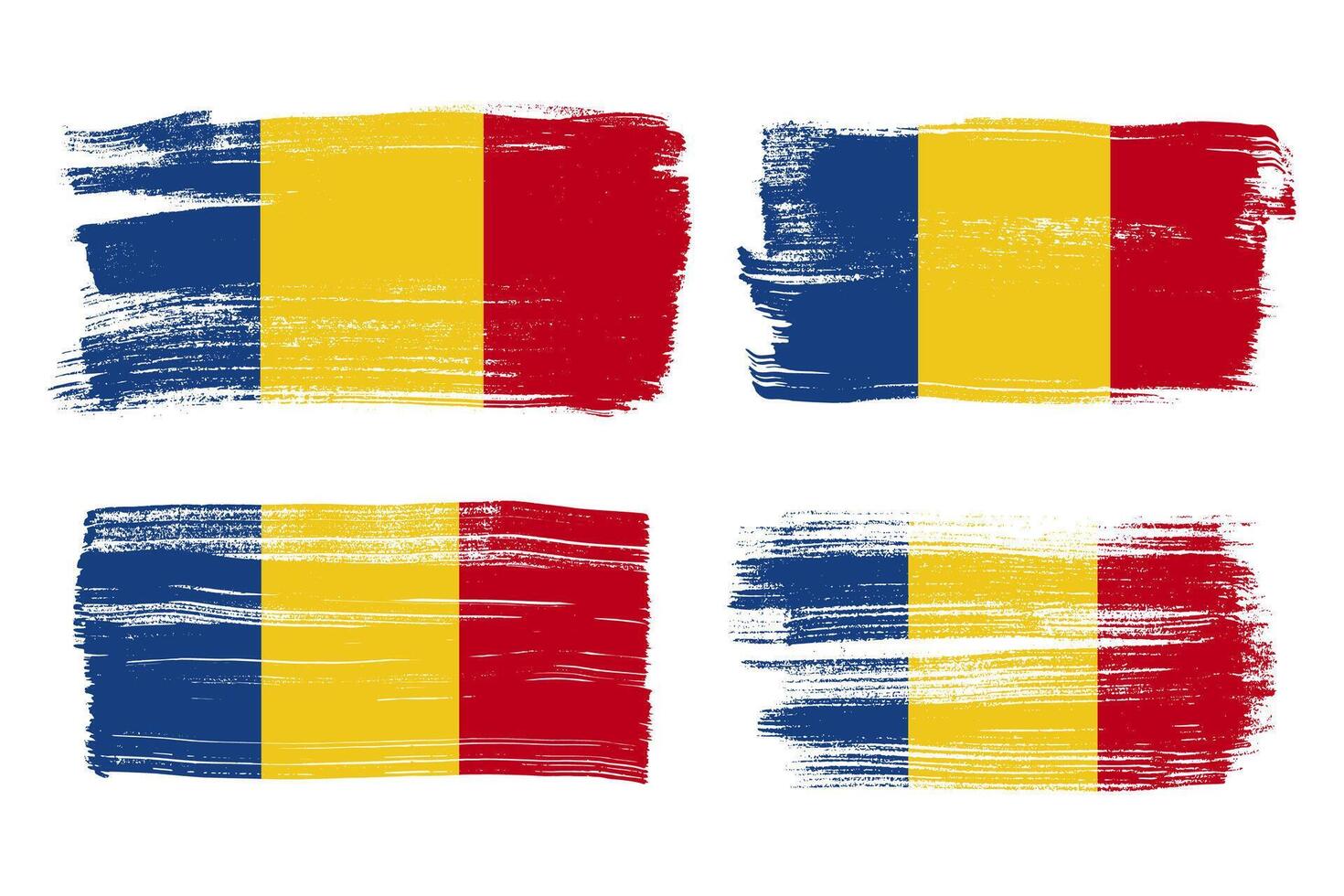 Romania flag brush stroke set. Romania grunge flags set for national Day of Romania. Independence day grunge romania flag icon set isolated on white background vector