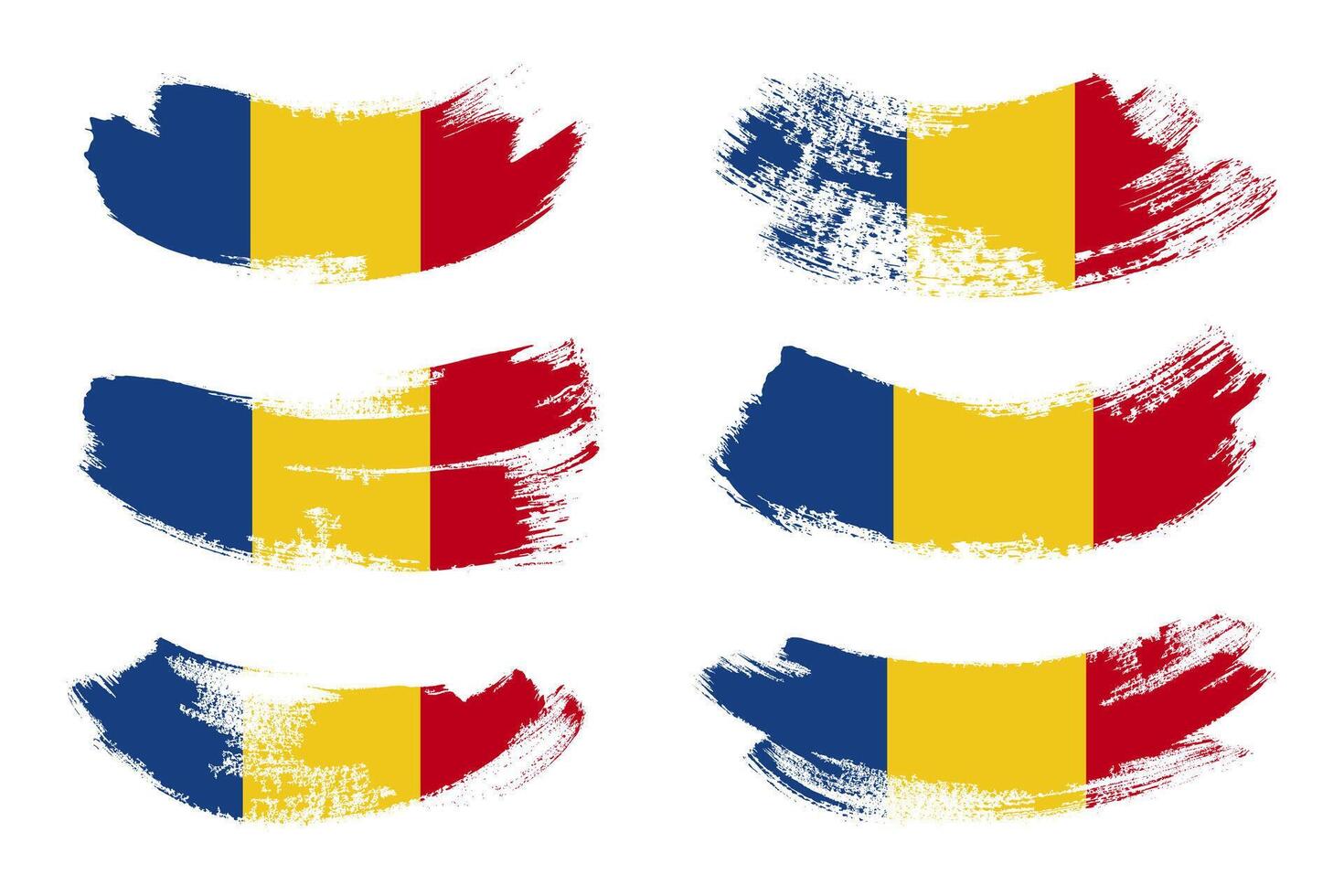 Romania grunge flag set. Romania flag brush strokes for national Day of Romania. Independence day grunge romania flag icon set isolated on white background vector