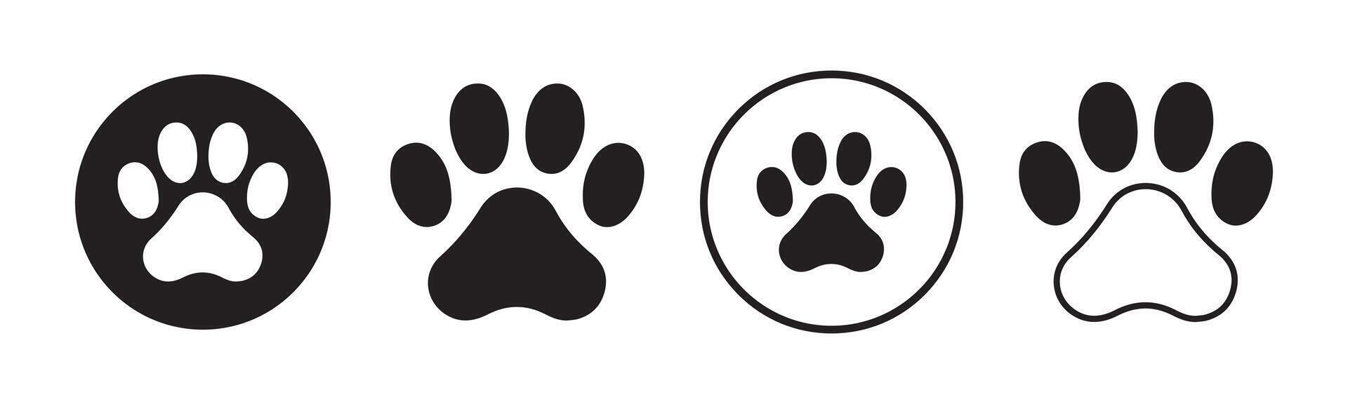 Paw footprint icon set, paw print icons in different style vector