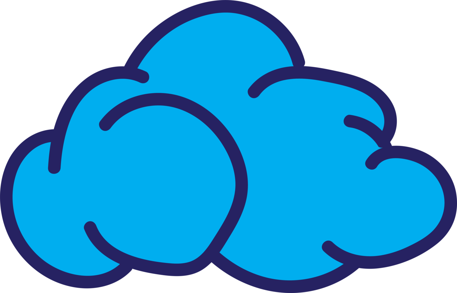 Blue Cartoon Cloud Icon with Minimalistic Design and Bold Outline png